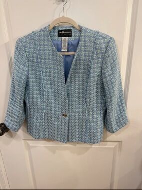 Sag Harbor Blue and Green Tweed Cropped Blazer